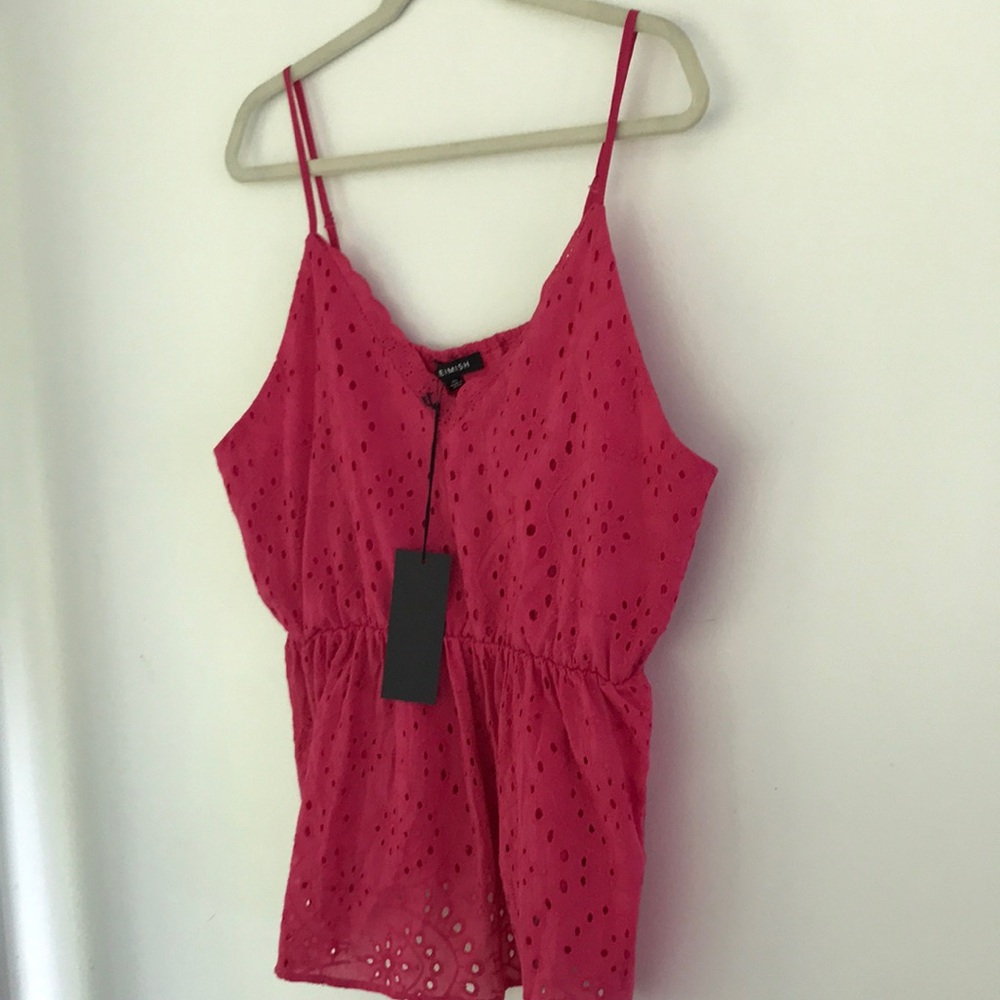 Y2K Flattering Babydoll Bust Eyelet Spaghetti-Strap Cami Pink Plus Size 3X NEW - Picture 3 of 6